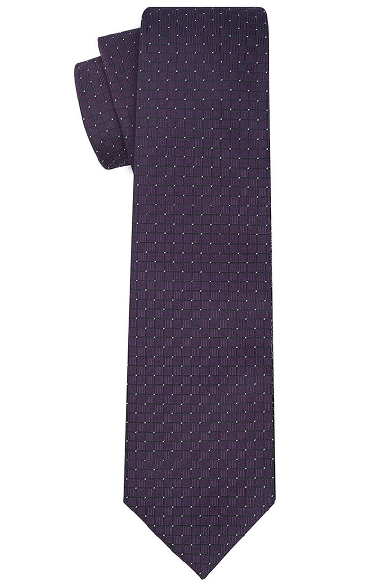 KissTies Mens Plum Purple Long Tie 63'' XL Checkered Necktie + Gift Box - Image 3